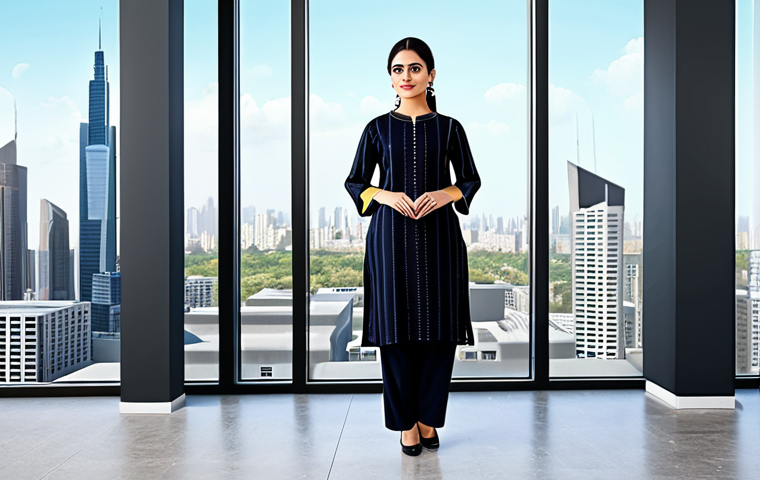 **

A confident businesswoman in a modest and stylish salwar kameez, standing in a brightly lit, modern office with a cityscape view, fully clothed, appropriate attire, safe for work, perfect anatomy, natural proportions, professional digital illustration, high quality.

**