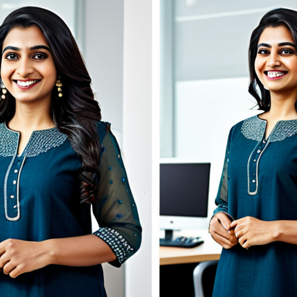 성공적인 브랜드 리브랜딩 사례 - **

"A professional Indian woman, fully clothed in a beautiful and modest salwar kameez, smiling con...