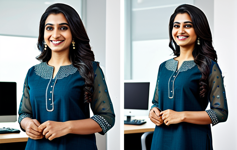 성공적인 브랜드 리브랜딩 사례 - **

"A professional Indian woman, fully clothed in a beautiful and modest salwar kameez, smiling con...