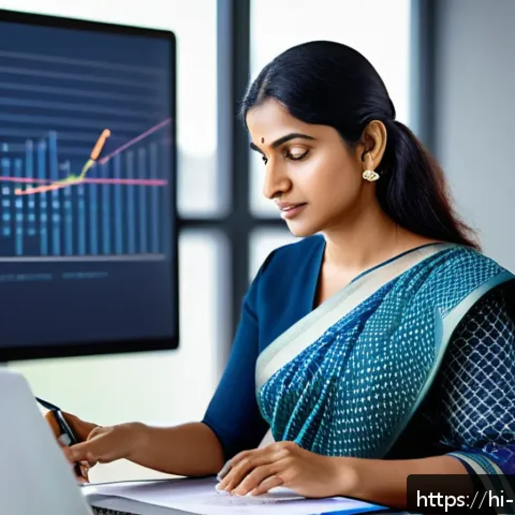 브랜드 커뮤니케이션 실무 팁 - A professional Indian businesswoman in a modern office setting, thoughtfully planning brand communic...